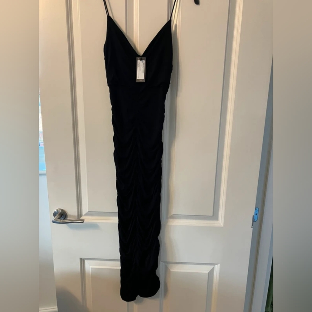 Black Ruched Slip Dress with Spaghetti Straps